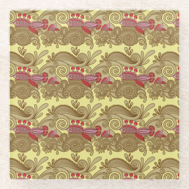 Pattern With Fish And Wave Glass Coaster (Front)