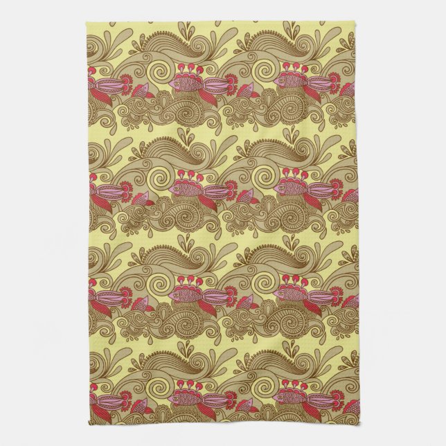 Pattern With Fish And Wave Kitchen Towel (Vertical)