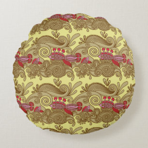 Pattern With Fish And Wave Round Pillow