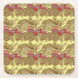 Pattern With Fish And Wave Square Paper Coaster