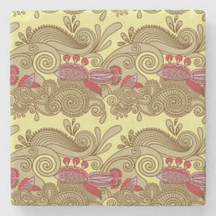 Pattern With Fish And Wave Stone Coaster