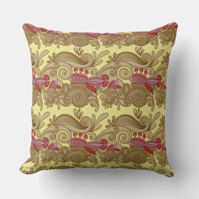 Pattern With Fish And Wave Throw Pillow (Front)