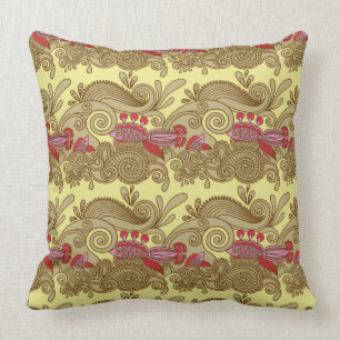 Pattern With Fish And Wave Throw Pillow