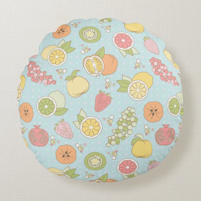 Pattern With Fruits And Berries Round Pillow (Front)