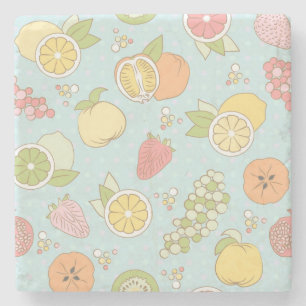Pattern With Fruits And Berries Stone Coaster