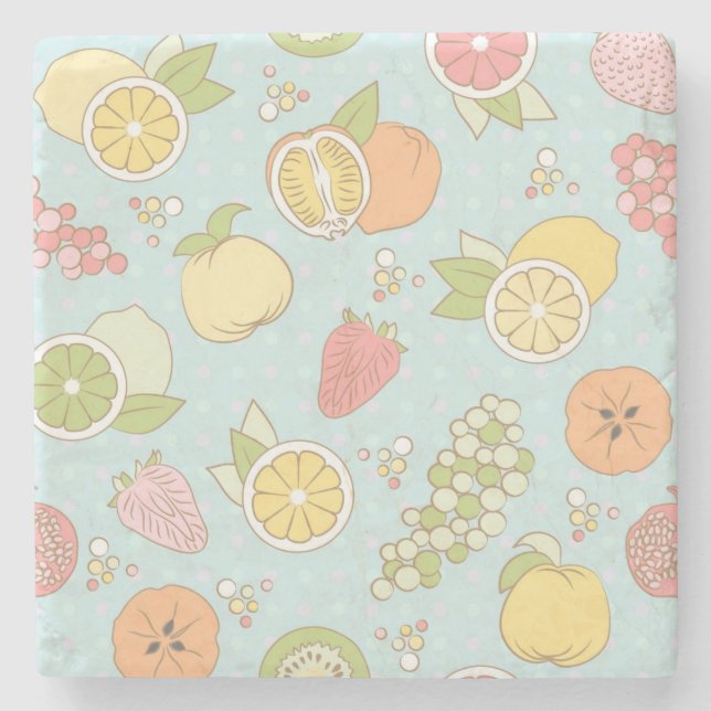 Pattern With Fruits And Berries Stone Coaster (Front)
