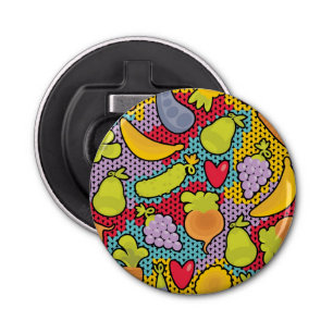 Pattern with fruits and vegetables bottle opener