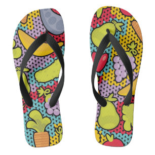 Pattern with fruits and vegetables flip flops
