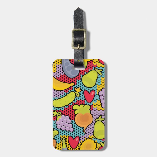 Pattern with fruits and vegetables luggage tag (Front Vertical)