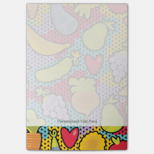 Pattern with fruits and vegetables post-it notes