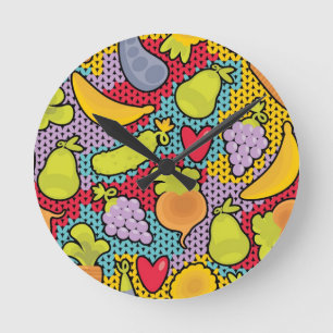 Pattern with fruits and vegetables round clock