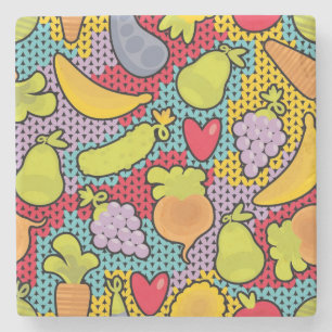 Pattern with fruits and vegetables stone coaster