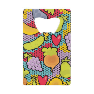Pattern with fruits and vegetables wallet bottle opener