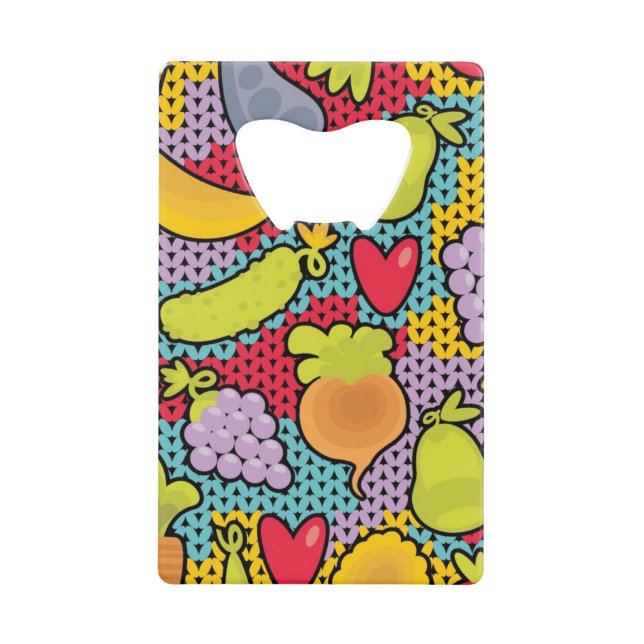 Pattern with fruits and vegetables wallet bottle opener (Front)