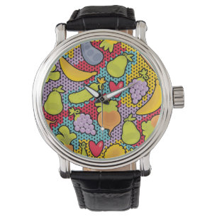 Pattern with fruits and vegetables watch