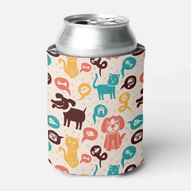 Pattern With Funny Cats And Dogs Can Cooler (Can Front)