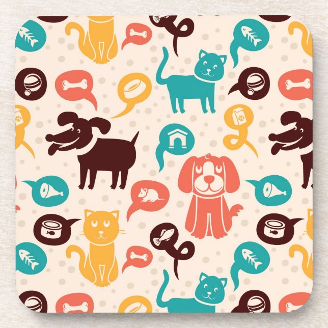 Pattern With Funny Cats And Dogs Coaster (Front)