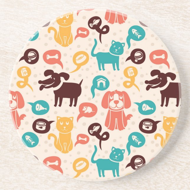 Pattern With Funny Cats And Dogs Coaster (Front)