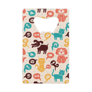 Pattern With Funny Cats And Dogs Credit Card Bottle Opener
