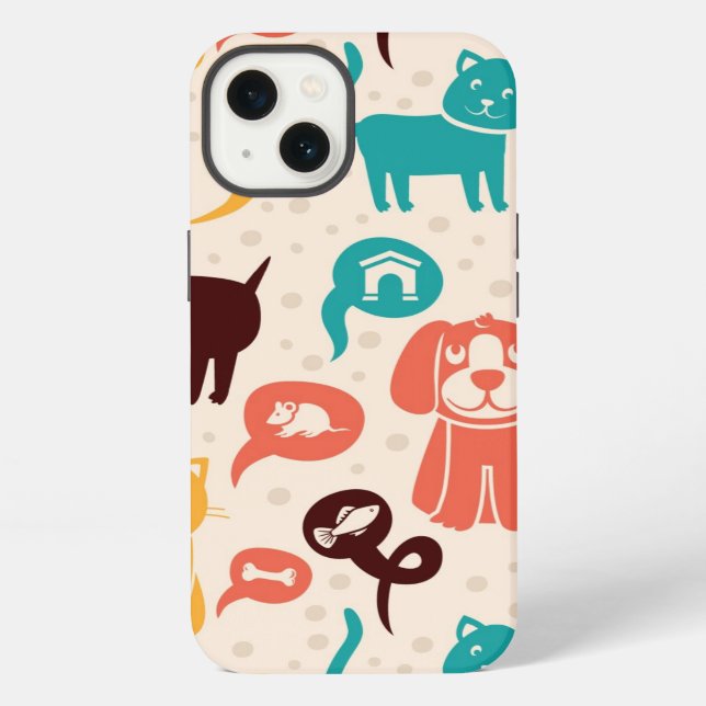 Pattern With Funny Cats And Dogs iPhone Case (Back)