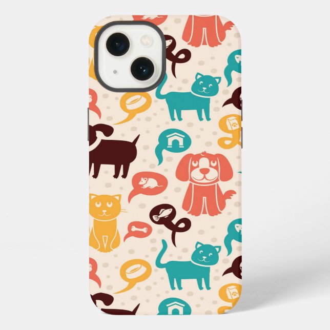 Pattern With Funny Cats And Dogs iPhone Case (Back)