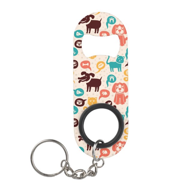 Pattern With Funny Cats And Dogs Mini Bottle Opener (Front)