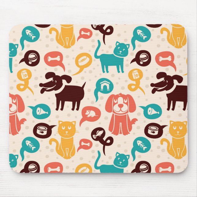 Pattern With Funny Cats And Dogs Mouse Pad (Front)