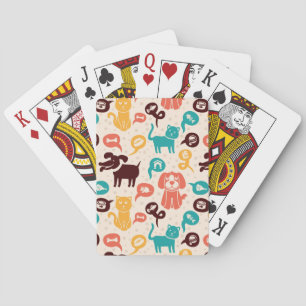 Pattern With Funny Cats And Dogs Playing Cards