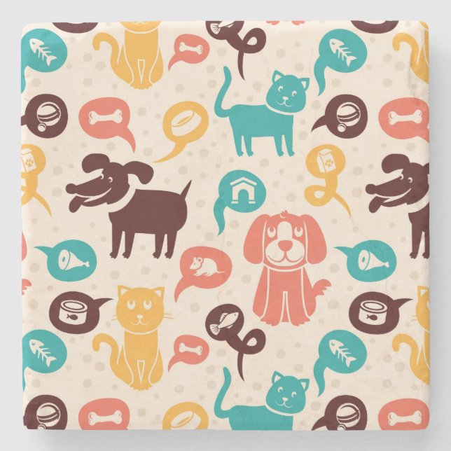 Pattern With Funny Cats And Dogs Stone Coaster (Front)