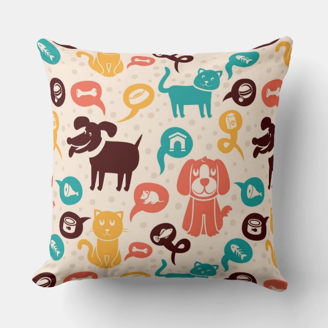 Pattern With Funny Cats And Dogs Throw Pillow (Front)