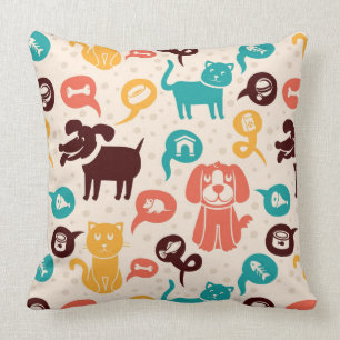 Pattern With Funny Cats And Dogs Throw Pillow