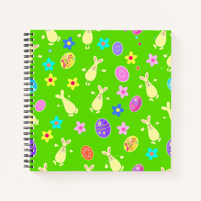 Pattern with funny decorative hares and eggs. notebook (Front)