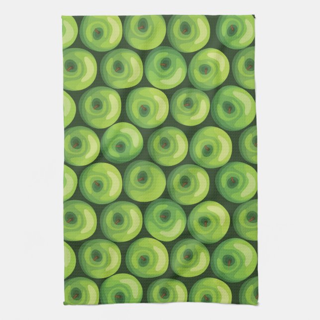 Pattern with Green Apples Kitchen Towel (Vertical)