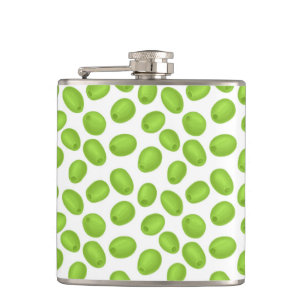 Pattern with green olives hip flask