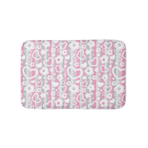 Pattern with Hearts and Flowers Bath Mat