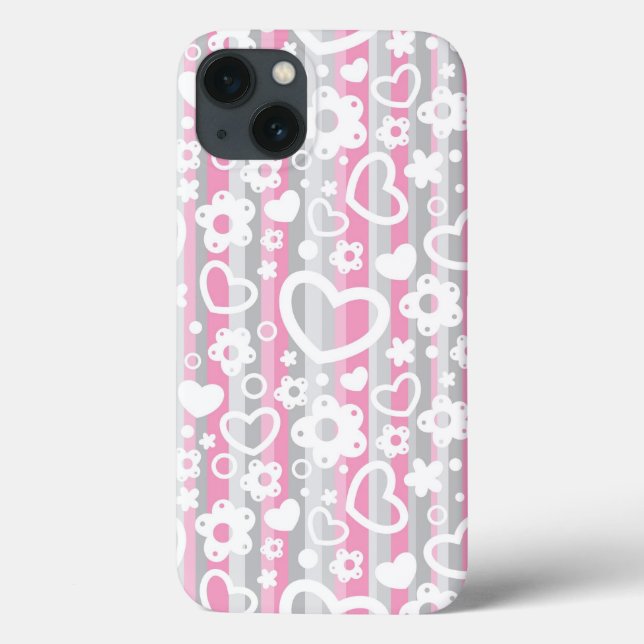 Pattern with Hearts and Flowers Case-Mate iPhone Case (Back)