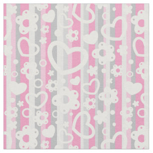 Pattern with Hearts and Flowers Fabric