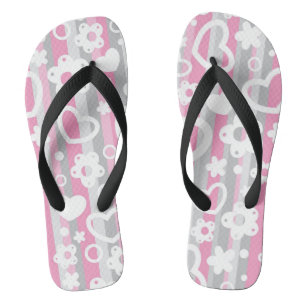 Pattern with Hearts and Flowers Flip Flops