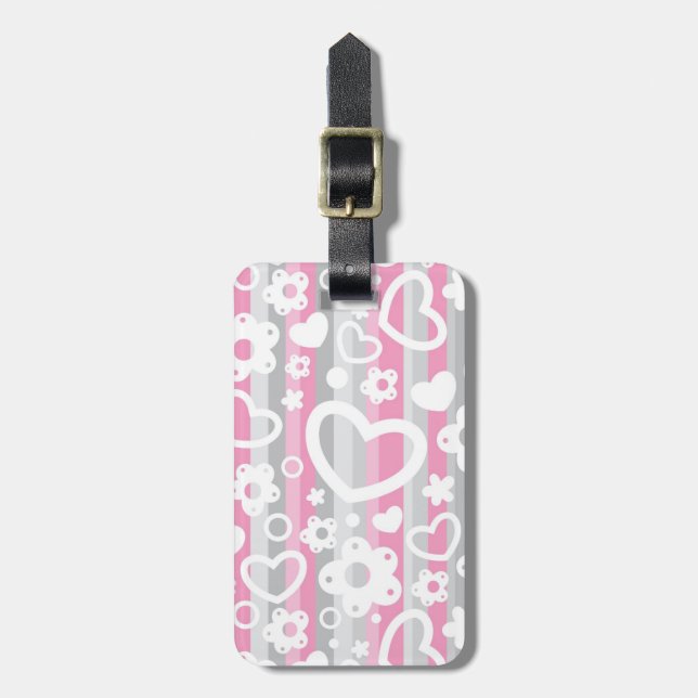 Pattern with Hearts and Flowers Luggage Tag (Front Vertical)