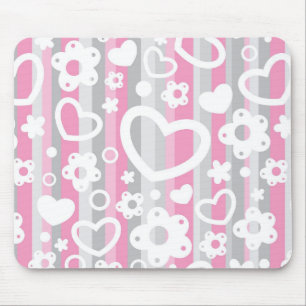 Pattern with Hearts and Flowers Mouse Pad