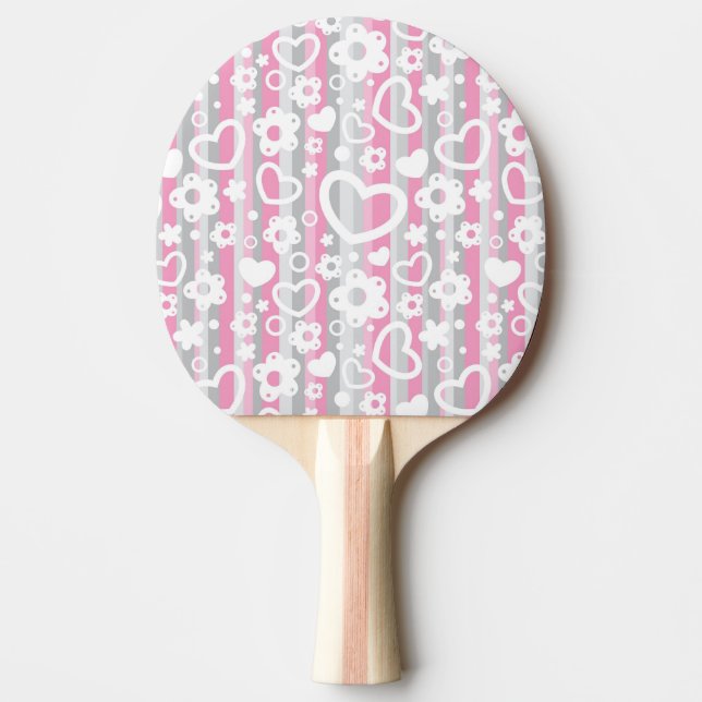Pattern with Hearts and Flowers Ping Pong Paddle (Front)