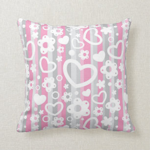 Pattern with Hearts and Flowers Throw Pillow