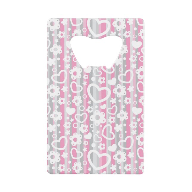 Pattern with Hearts and Flowers Wallet Bottle Opener (Front)