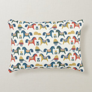 Pattern with horses inspired by scandinavian art. accent pillow