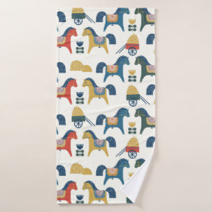 Pattern with horses inspired by scandinavian art.  bath towel