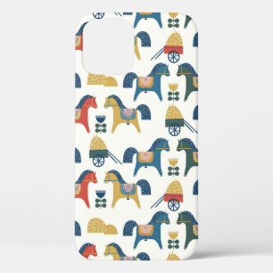 Pattern with horses inspired by scandinavian art.  iPhone 12 case
