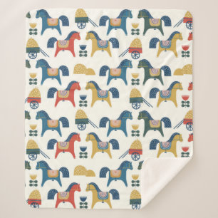 Pattern with horses inspired by scandinavian art.  sherpa blanket