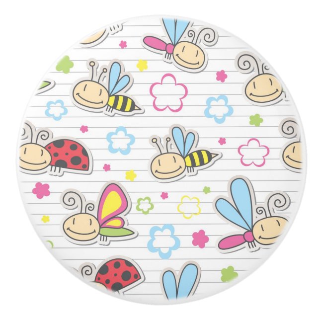 pattern with insects ceramic knob (Front)