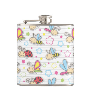 pattern with insects hip flask