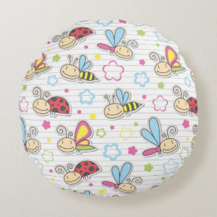 pattern with insects round pillow
